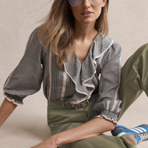 Sierra Blouse - Midnight/Ivory Check