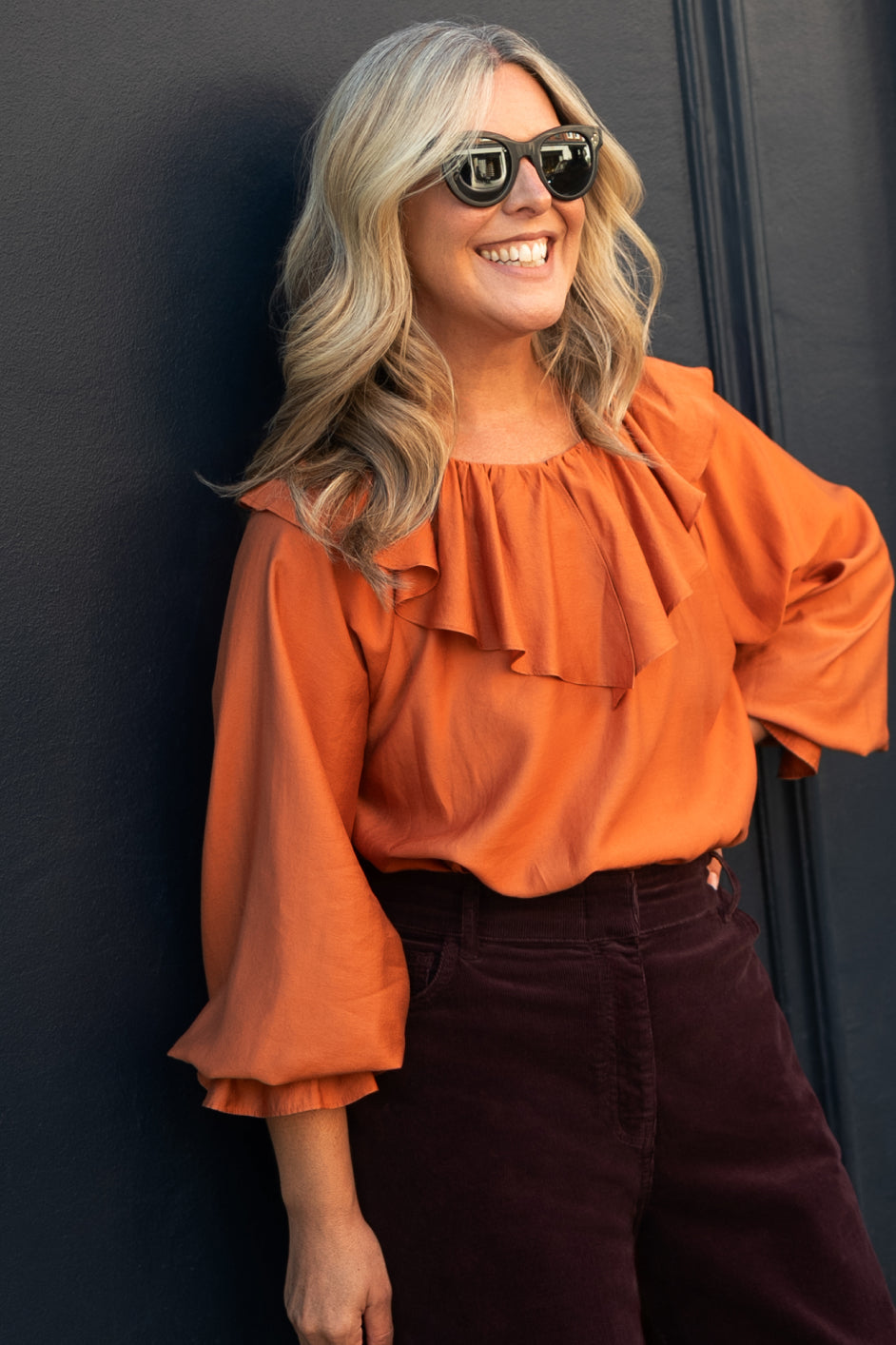 Erica Davies x WYSE Ruffle Blouse - Rust