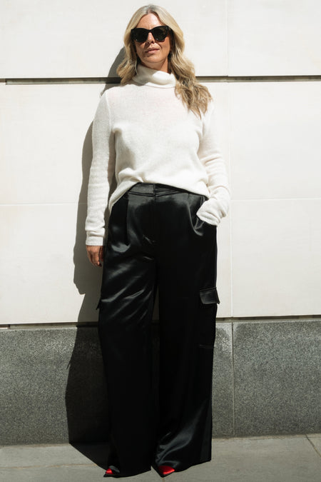 Erica Davies x WYSE Satin Cargo Trouser - Black