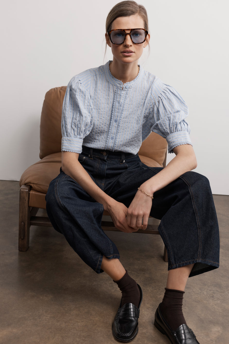 Fiona Blouse - Powder Blue Stripe