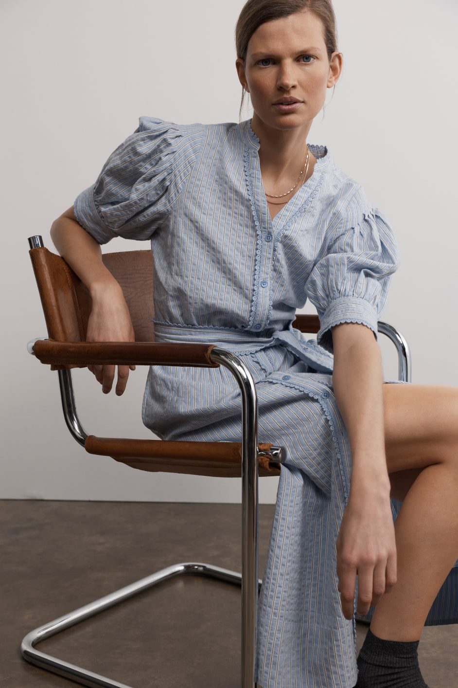 Fiona Shirt Dress - Powder Blue Stripe