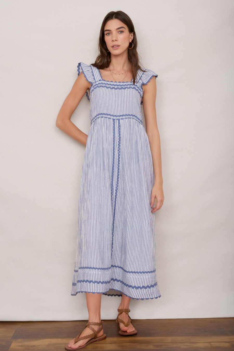 Sophia Cheesecloth Dress - Blue Stripe WYSE London Sophia Cheesecloth Dress - Blue Stripe WYSE London