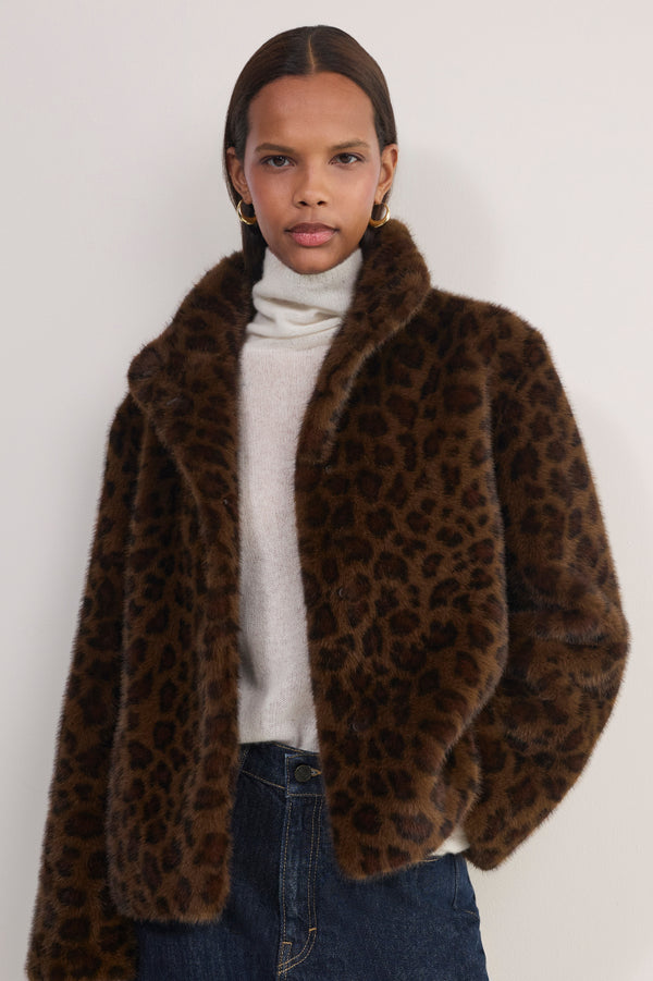 Frankie Faux Fur Jacket - Brown Leopard
