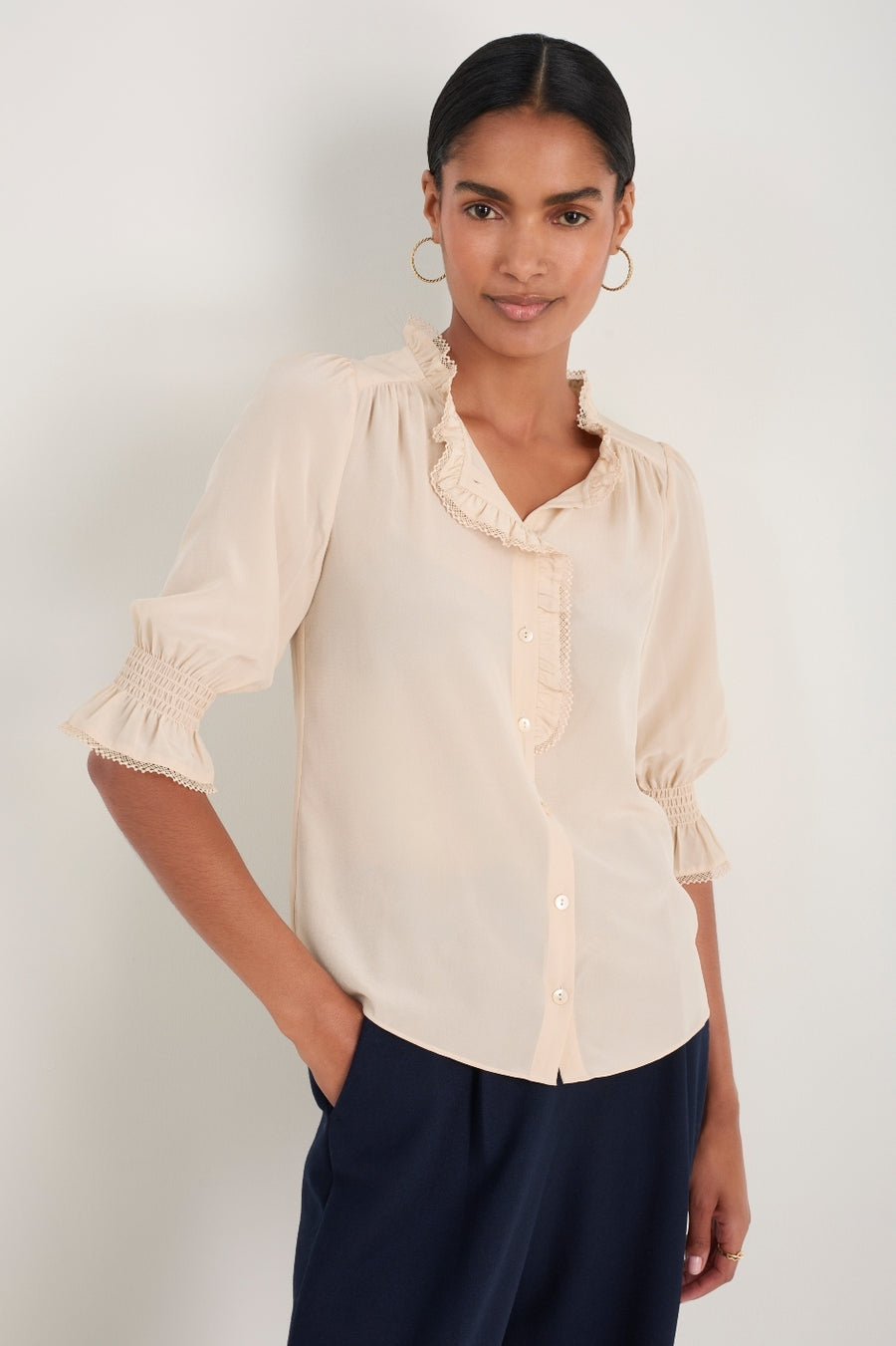 Frankie Silk Blouse - Oyster