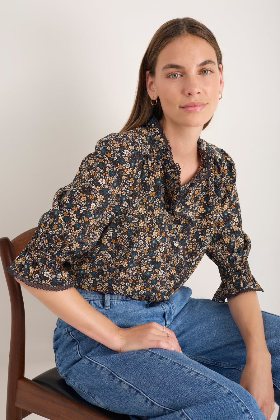 Frankie Silk Blouse - Retro Floral Scarf