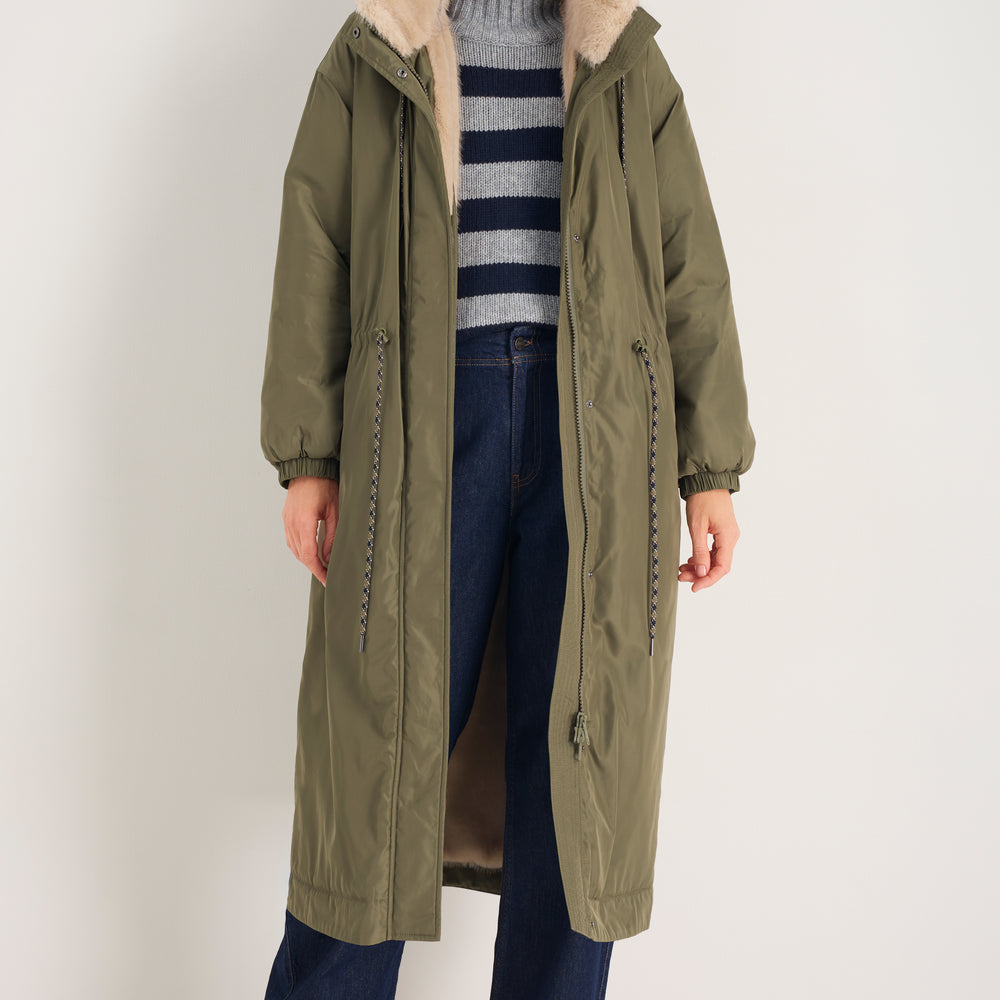 Freya Faux Fur Lined Coat - Mid Olive