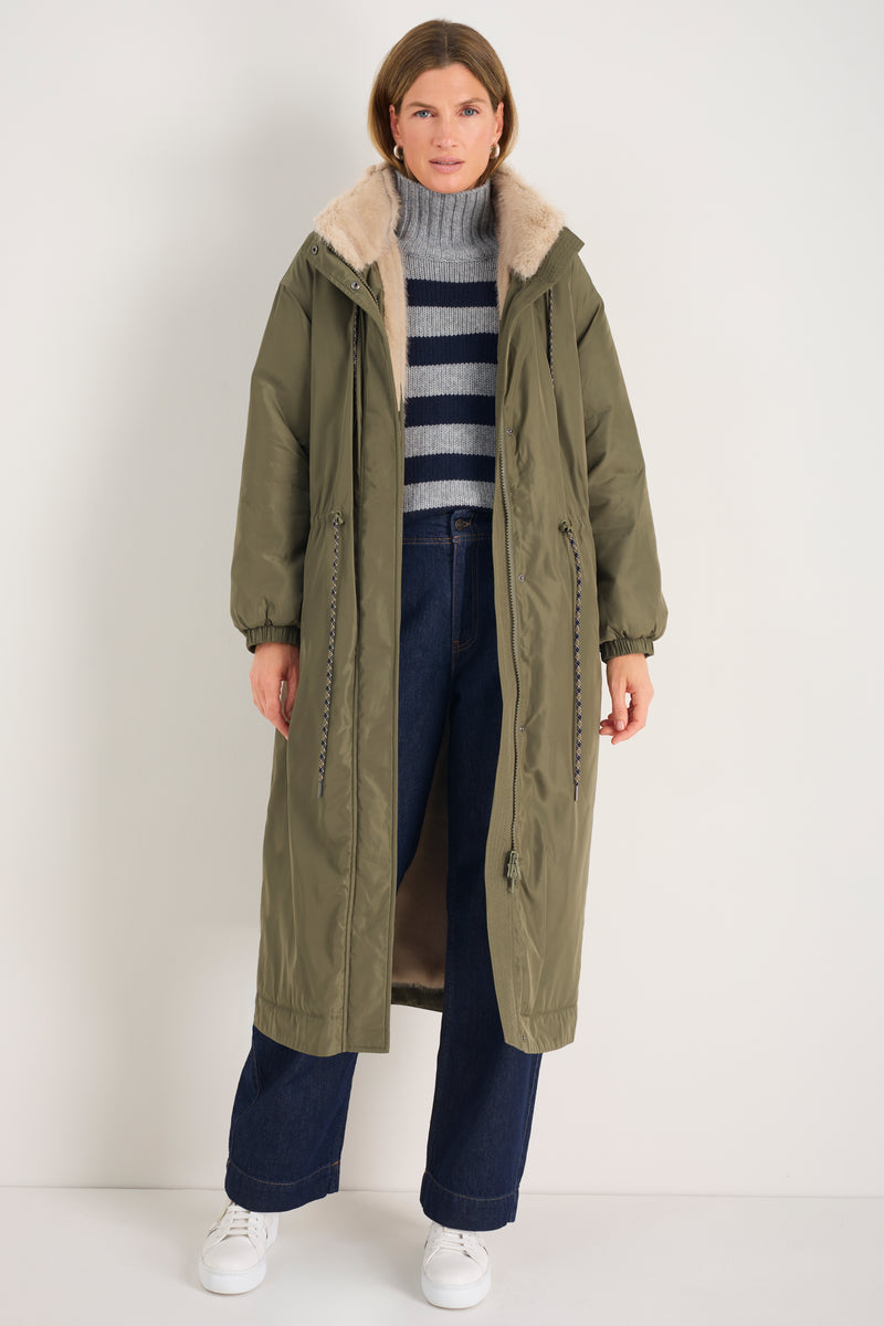 Freya Faux Fur Lined Coat - Mid Olive