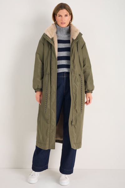 Freya Faux Fur Lined Coat - Mid Olive – WYSE London