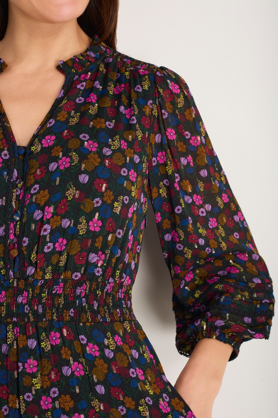 Georgina Dress - Autumn Garden Ditsy Metallic