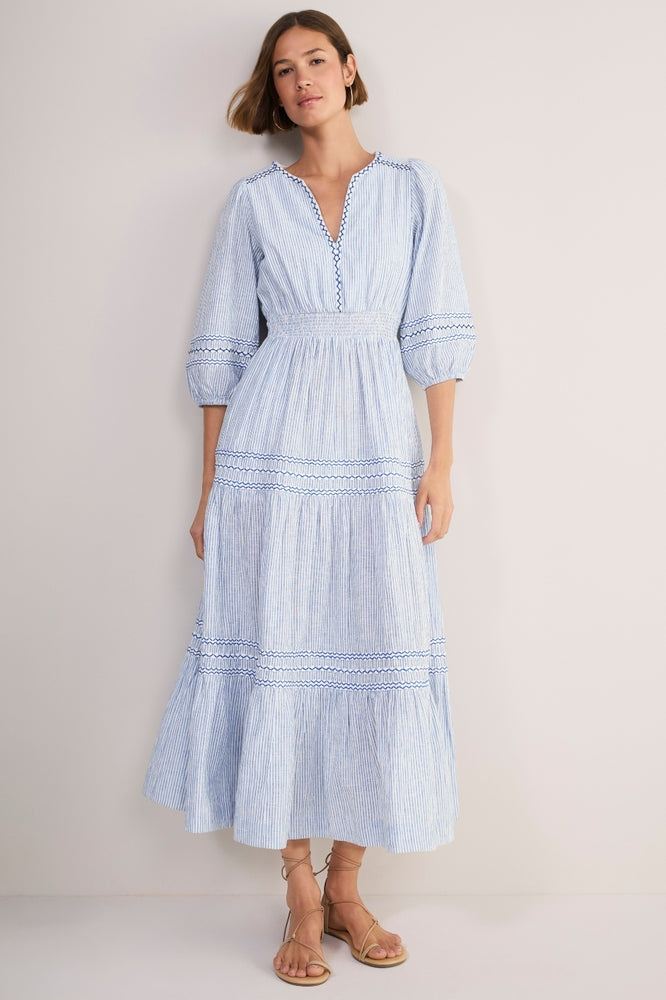 Georgina Dress - Blue/Ivory Stripe