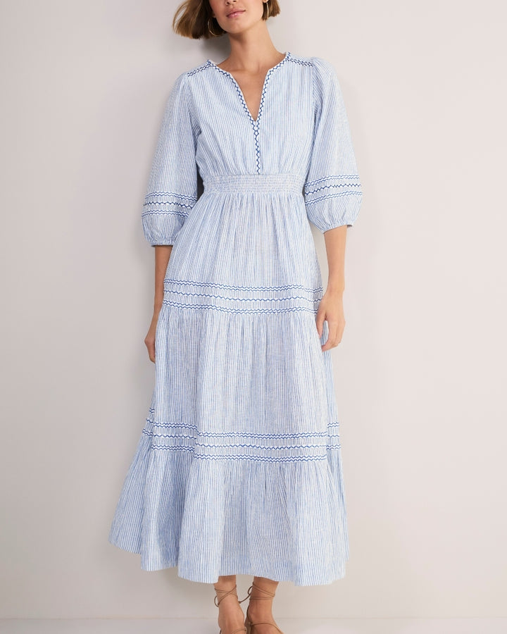 Georgina Dress - Blue/Ivory Stripe