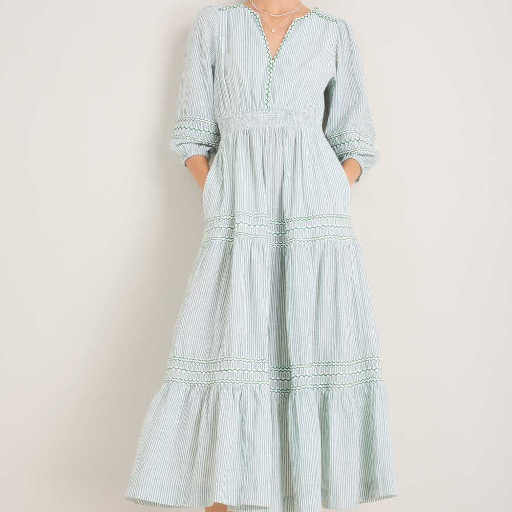 Georgina Dress - Sage Green/Ivory Stripe