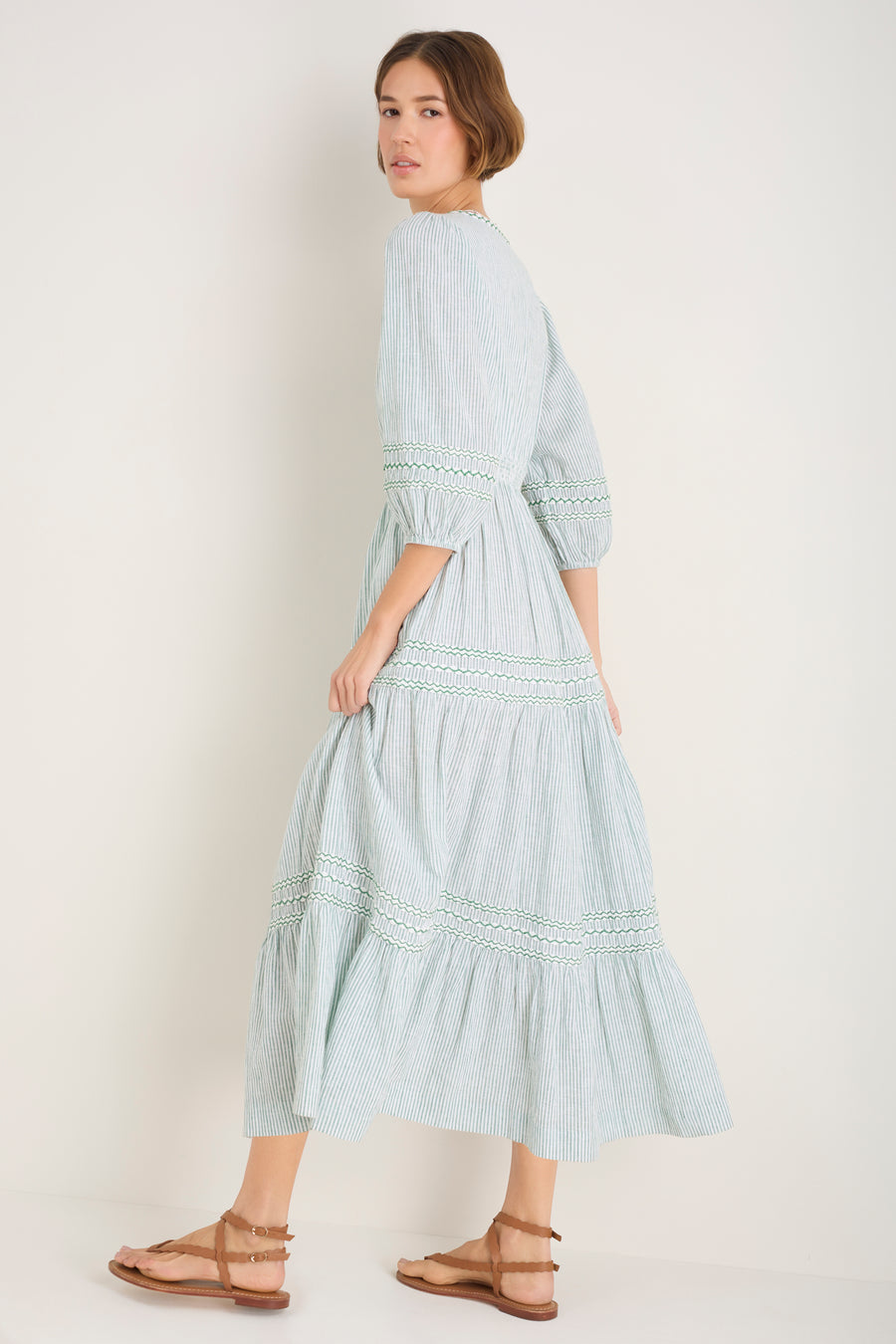 Georgina Dress - Sage Green/Ivory Stripe