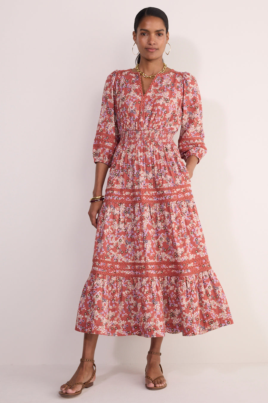 Georgina Dress - Warm Clay Layered Ditsy