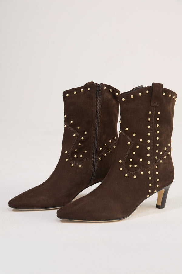 Goldie Studded Suede Ankle Boot - Chocolate