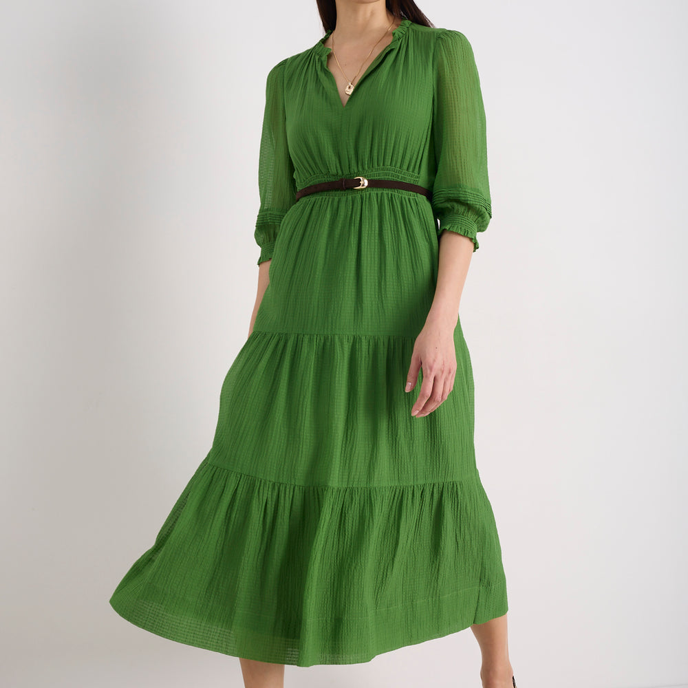Grace Silk Blend Dress - Fern Green
