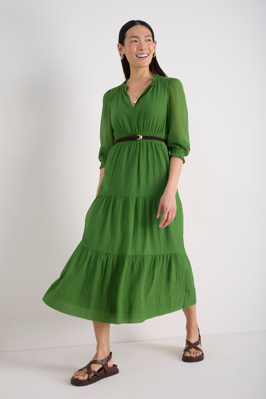 Grace Silk Blend Dress - Fern Green