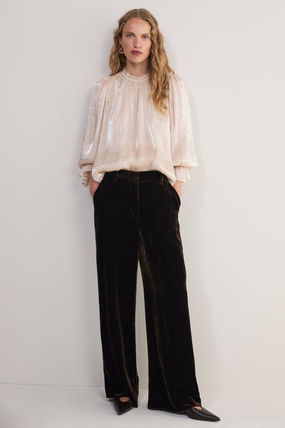 Grace Silk Velvet Trouser - Chocolate