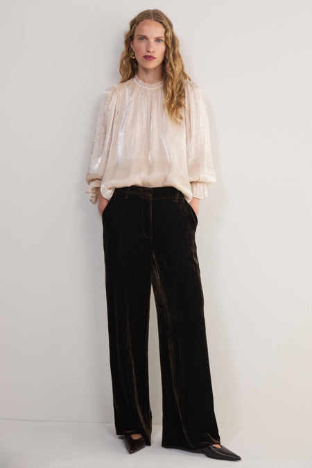 Grace Silk Velvet Trouser - Chocolate