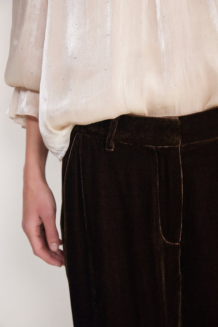 Grace Silk Velvet Trouser - Chocolate