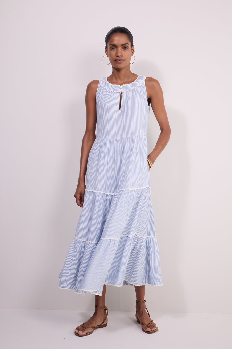 Hallie Halterneck Dress - Blue/White Stripe