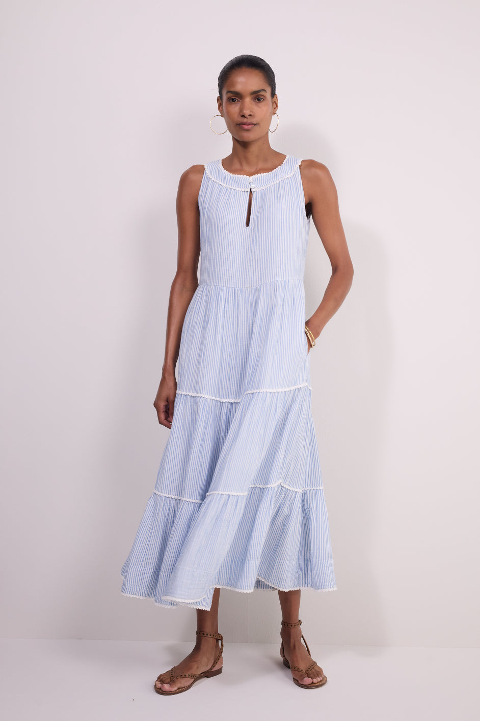 Hallie Halterneck Dress - Blue/White Stripe
