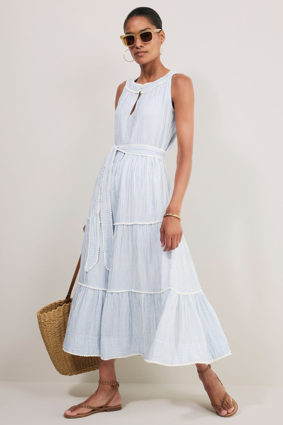 Hallie Halterneck Dress - Blue/White Stripe