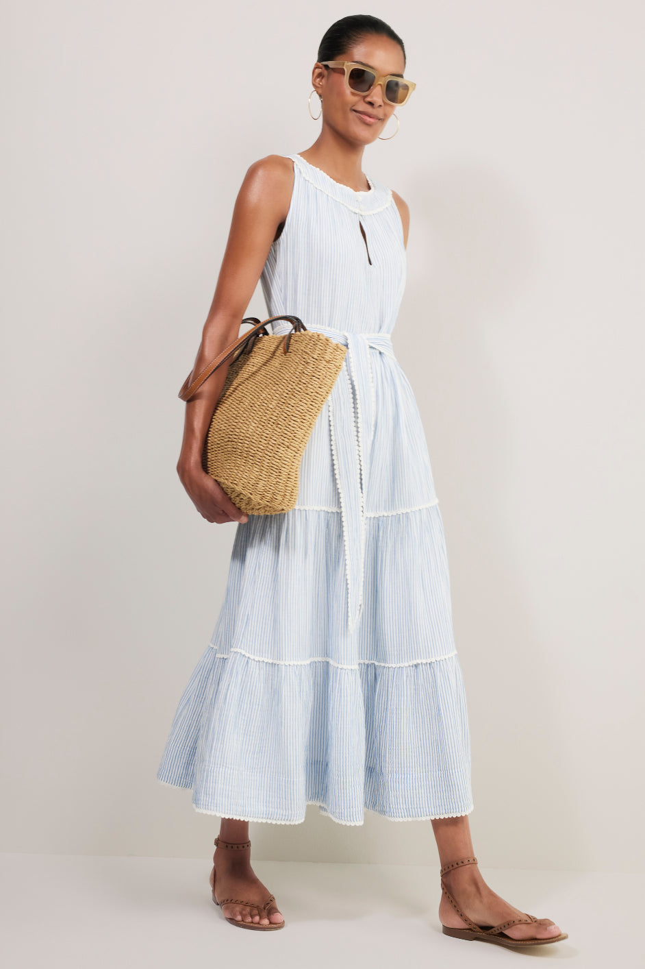 Hallie Halterneck Dress - Blue/White Stripe