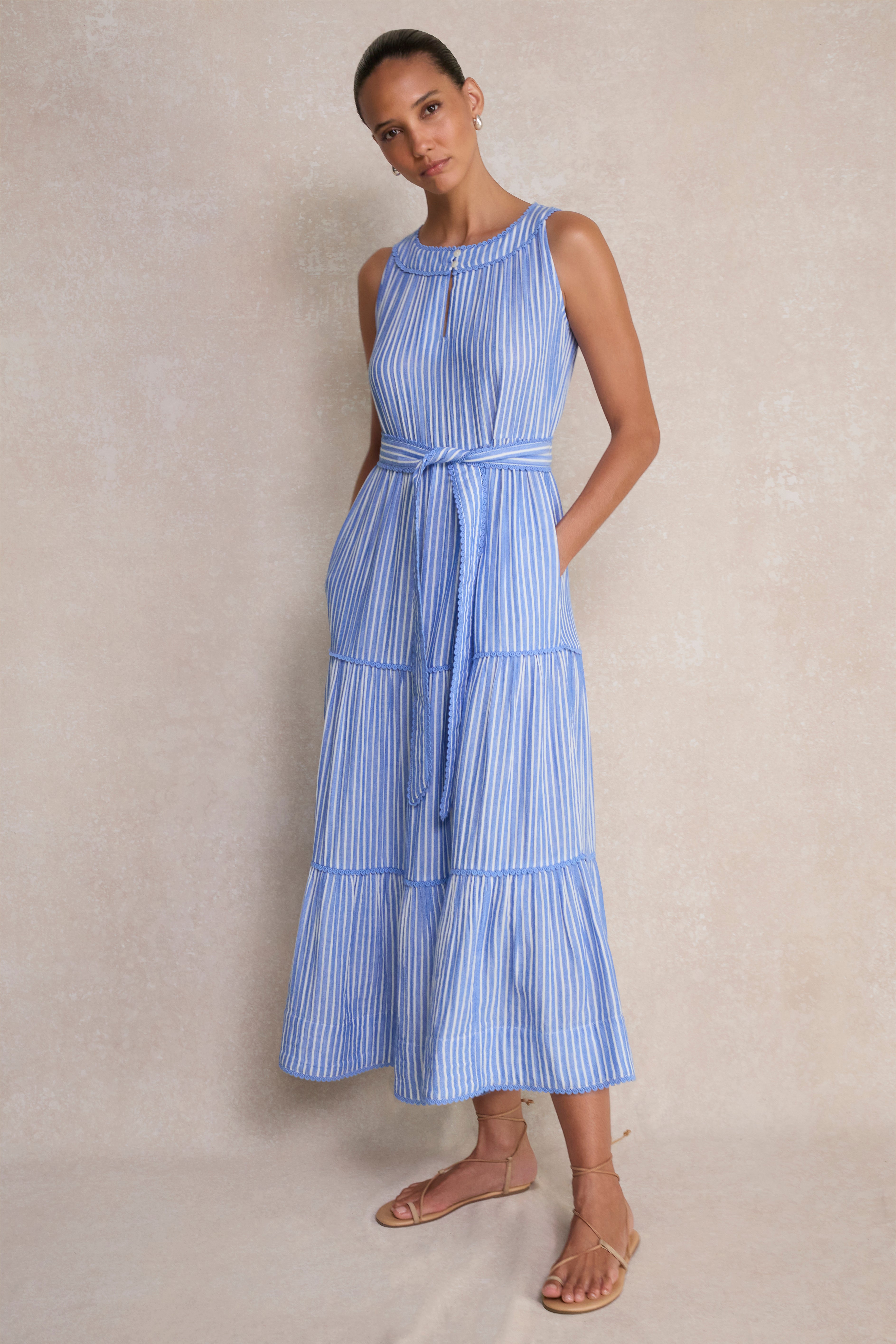 Hallie Halterneck Dress - Riviera Blue/White Stripe