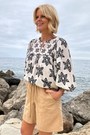 Asley Geo Blouse - Ivory/Black Ikat