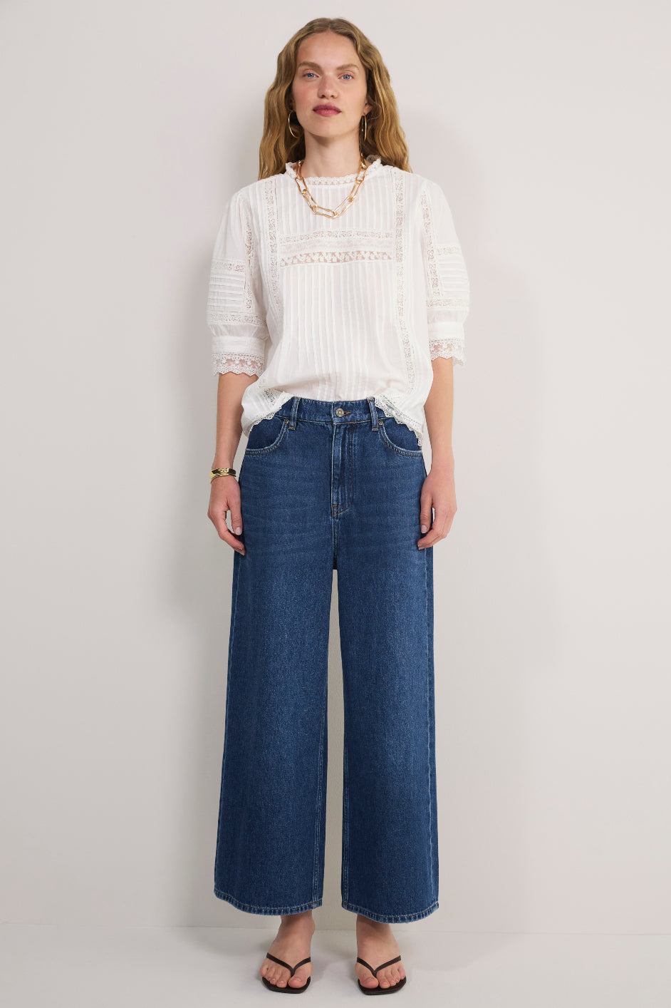 Imogen Cropped Wide Leg Jean - Mid Wash