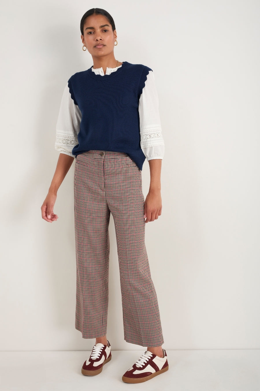 Ingrid Check Crop Trouser - Tan/Red Check