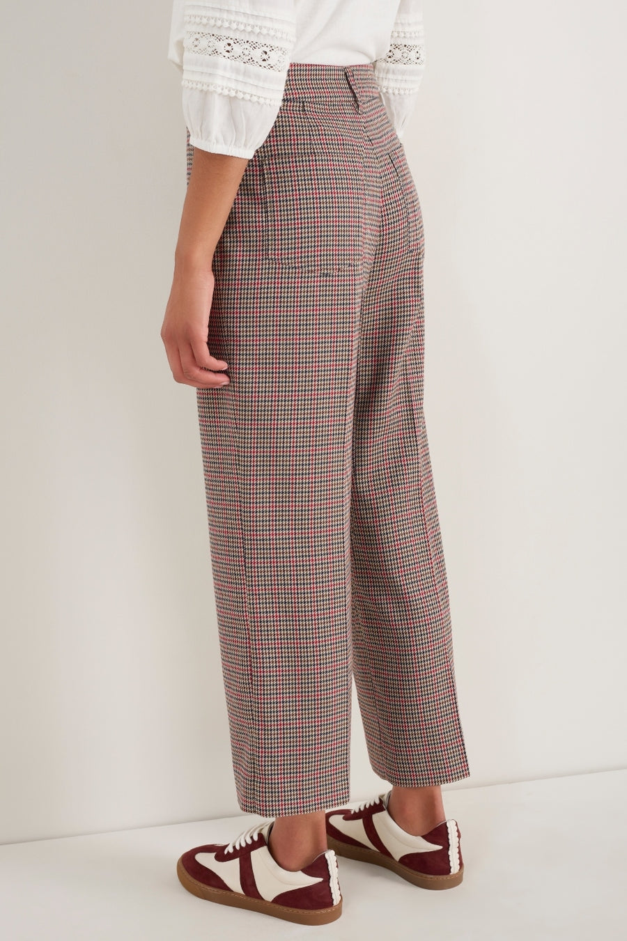 Ingrid Check Crop Trouser - Tan/Red Check