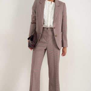 Ingrid Check Crop Trouser - Tan/Red Check