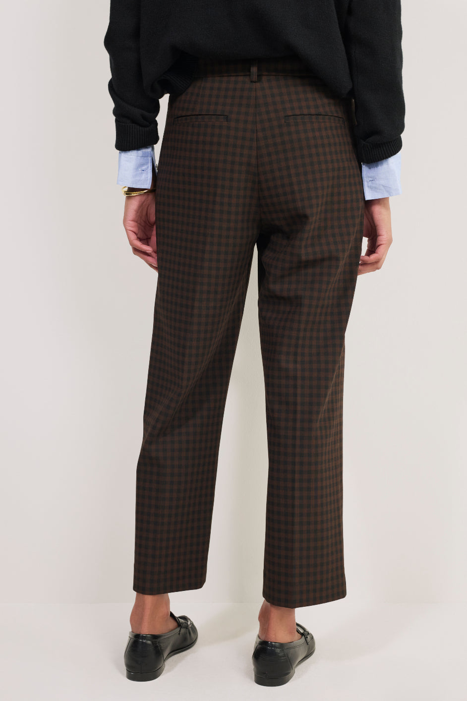 Ingrid Straight Leg Trouser - Black/Chocolate Check