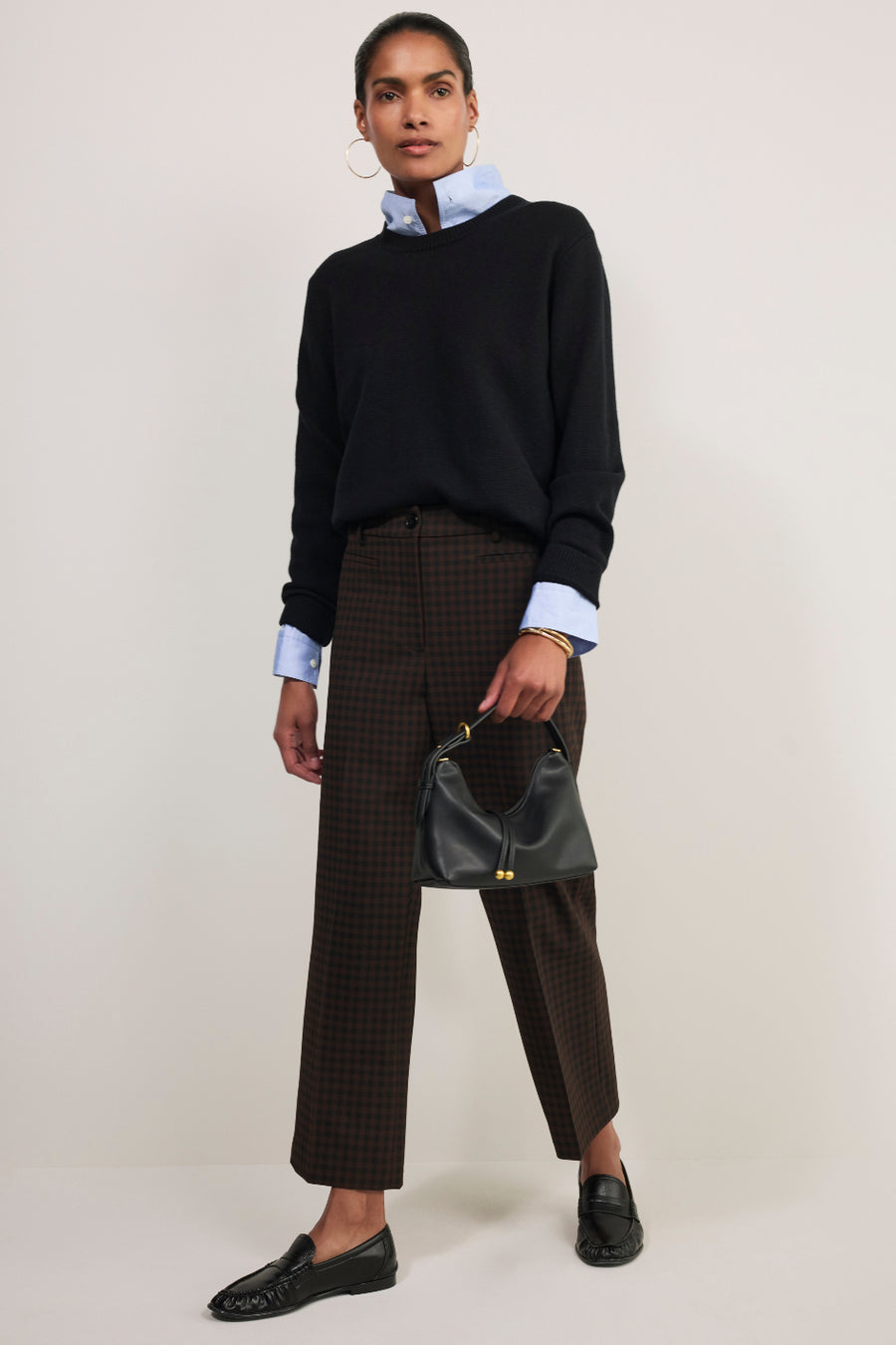 Ingrid Straight Leg Trouser - Black/Chocolate Check