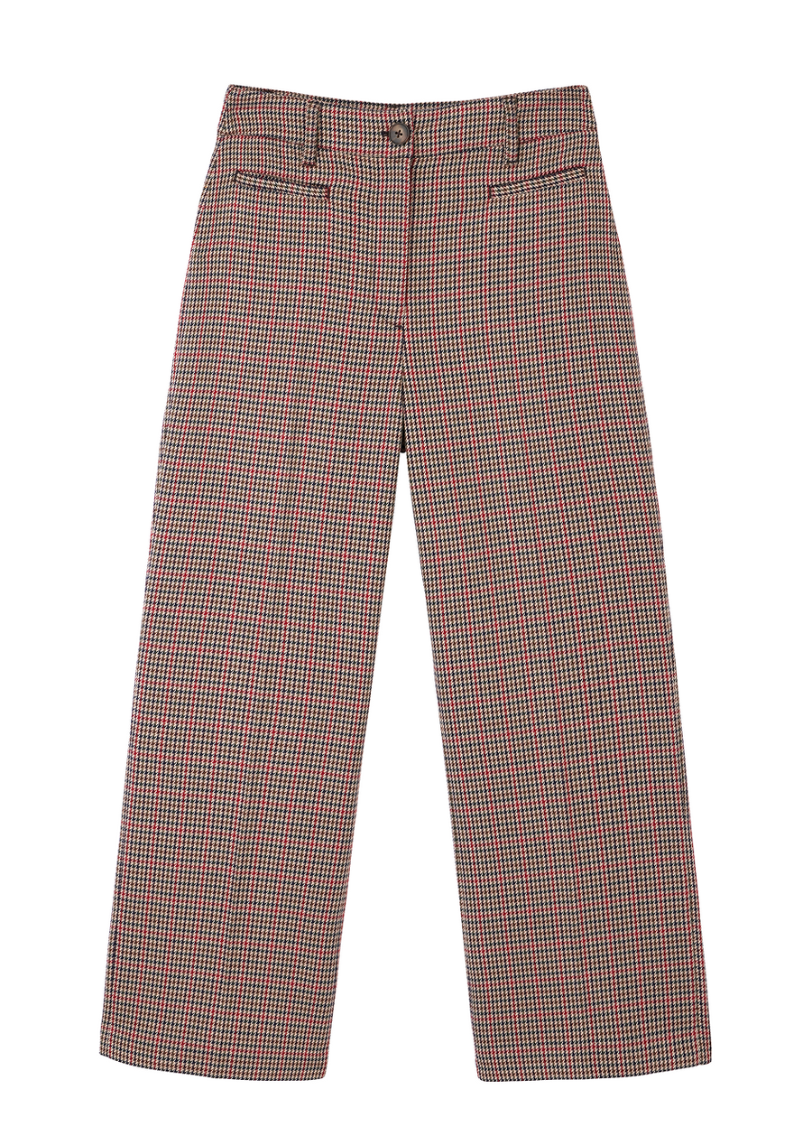 Ingrid Check Crop Trouser - Tan/Red Check