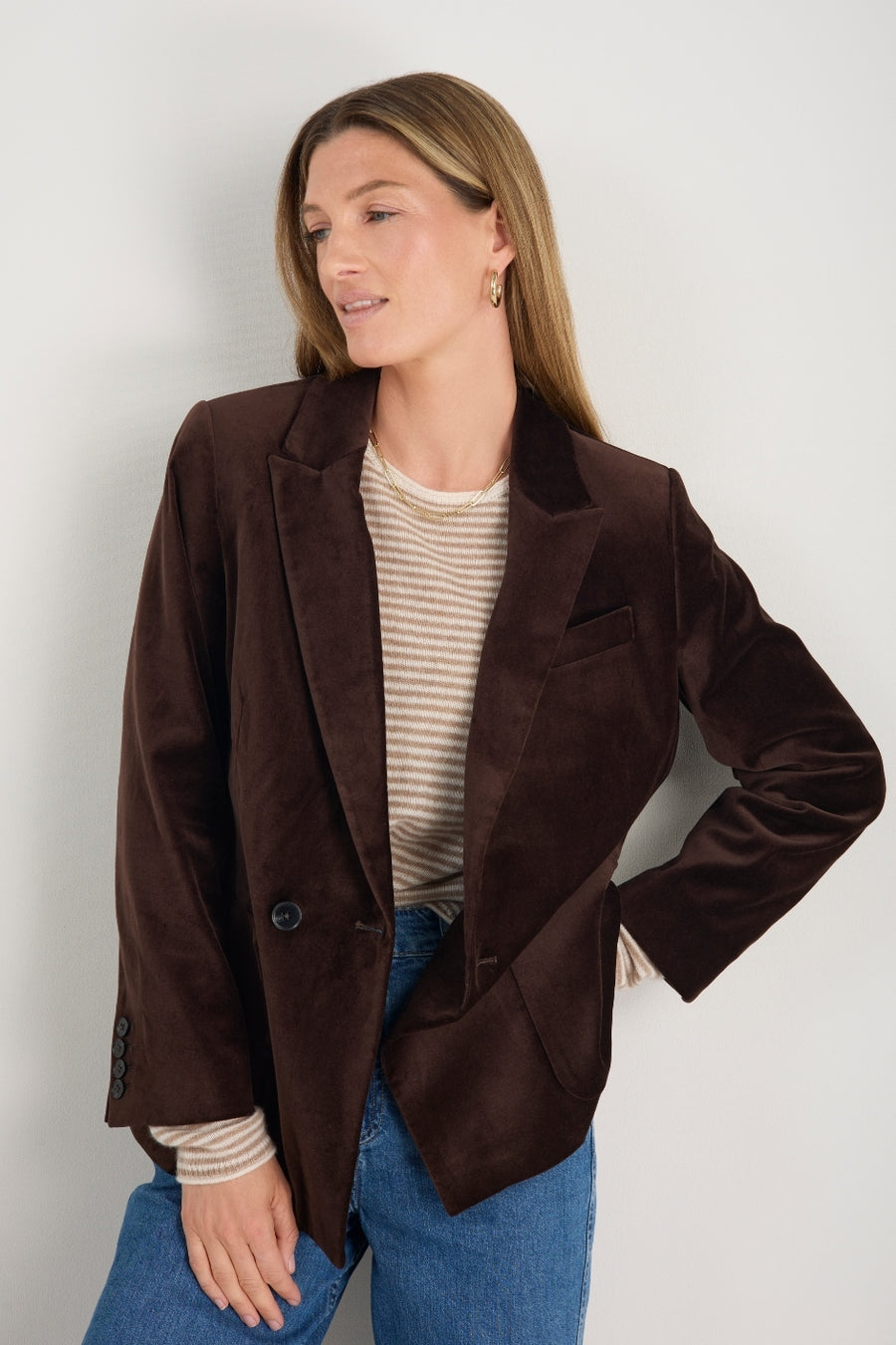 Iris Cotton Velvet Blazer - Cocoa