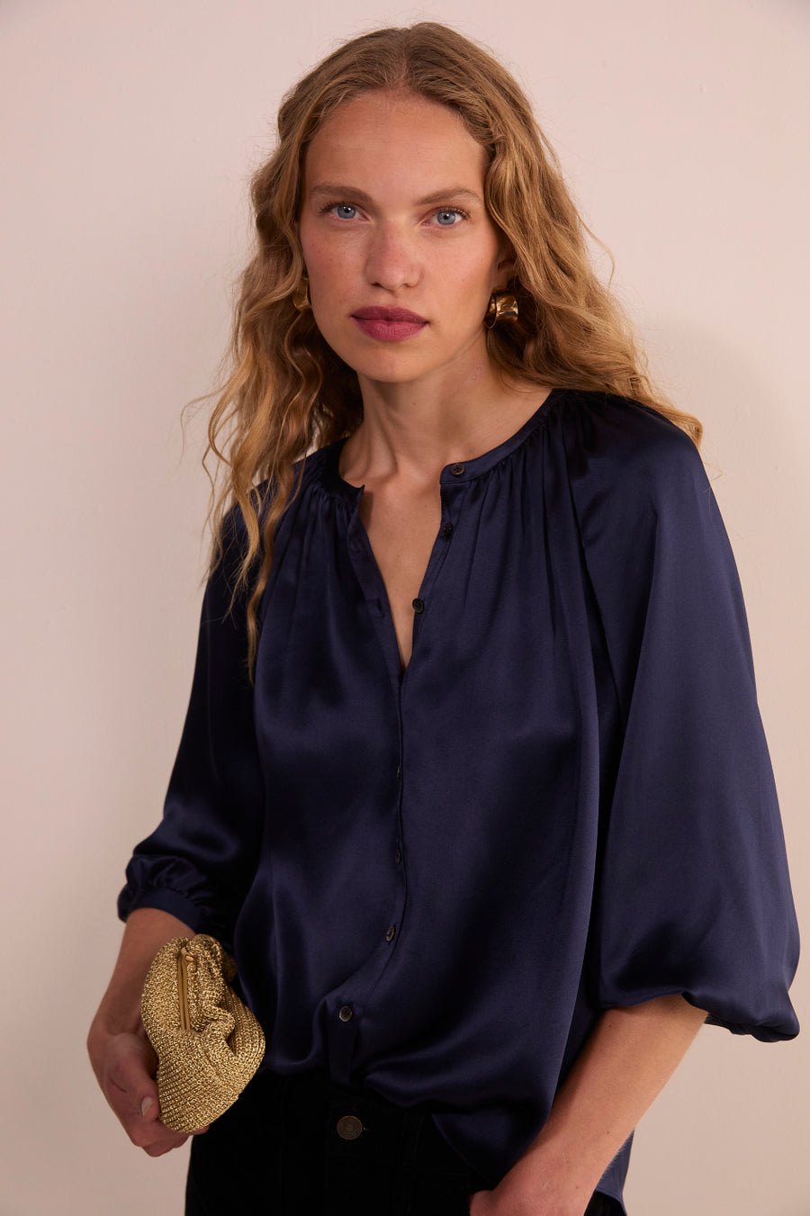 Isla Silk Satin Blouse - Midnight