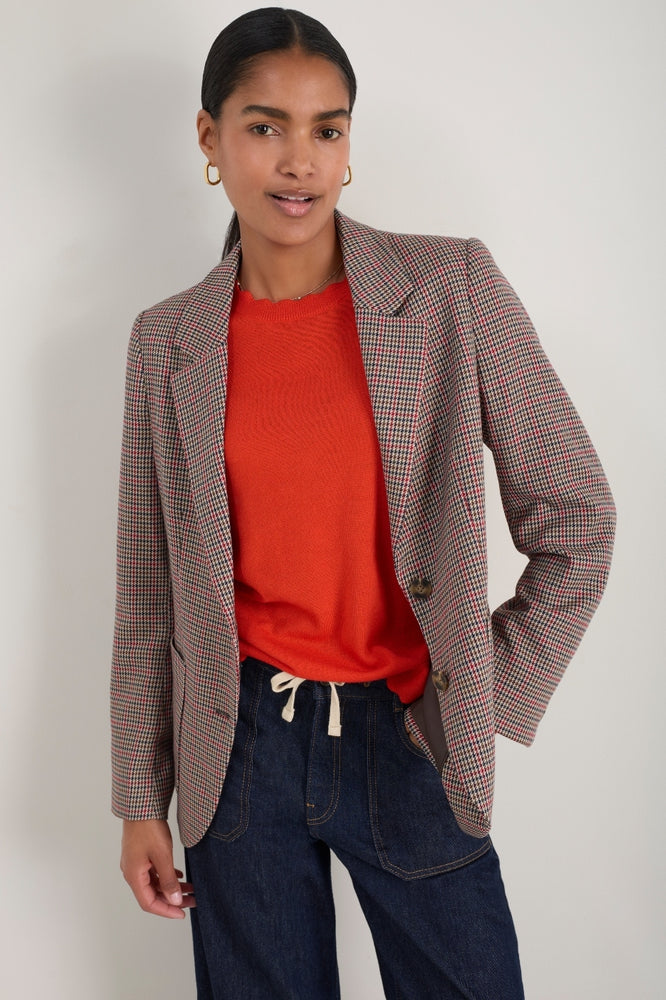 Ingrid Blazer - Tan/Red Check