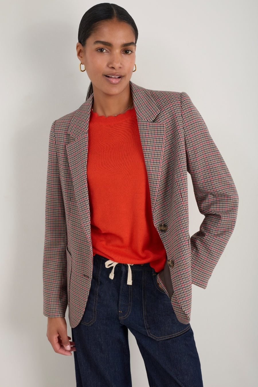 Ingrid Blazer - Tan/Red Check