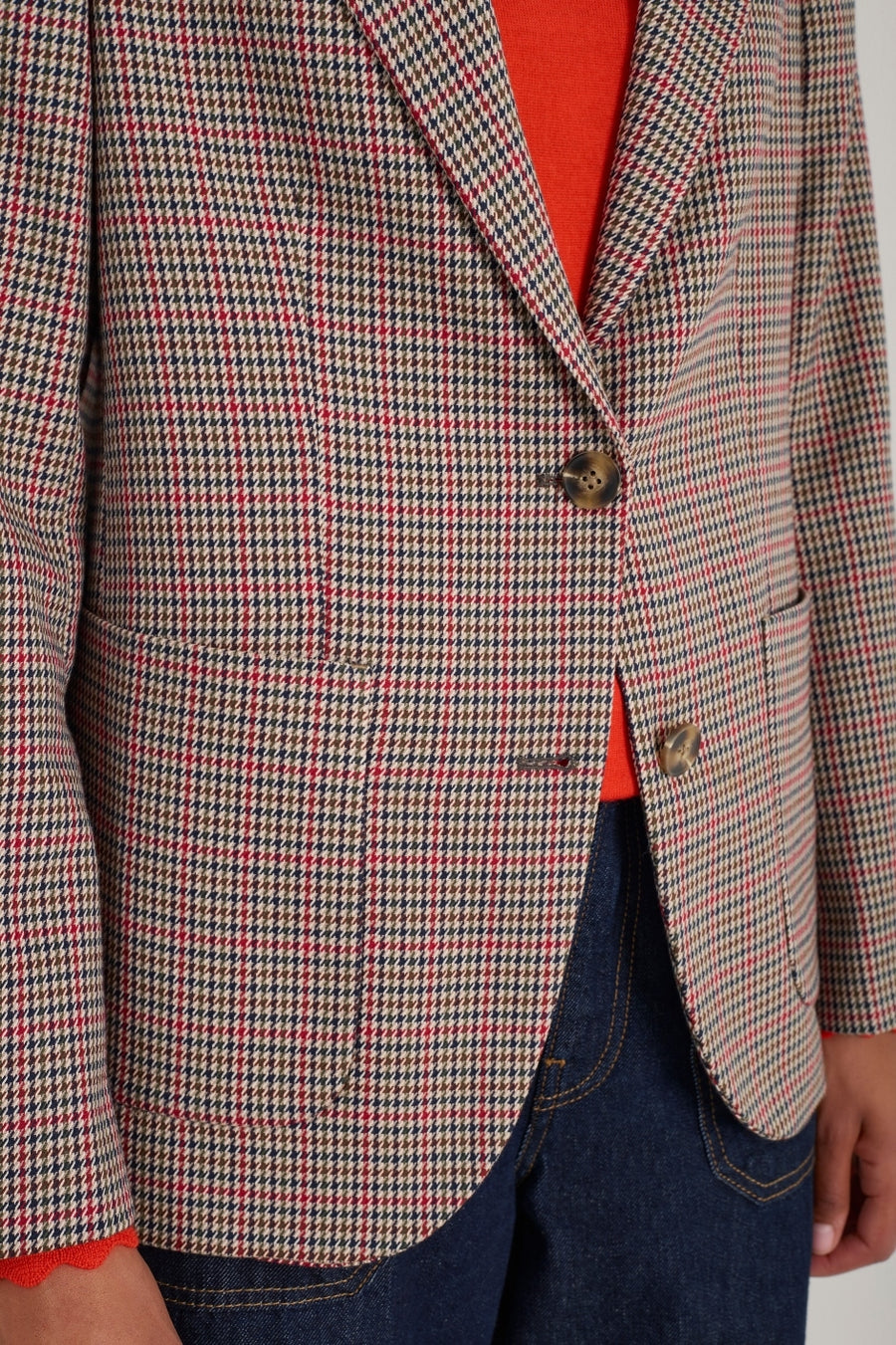 Ingrid Blazer - Tan/Red Check