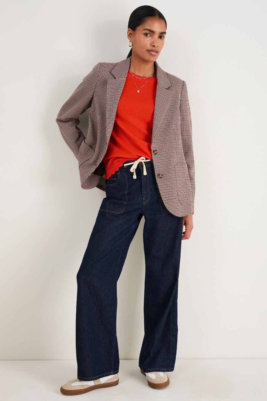 Ingrid Blazer - Tan/Red Check