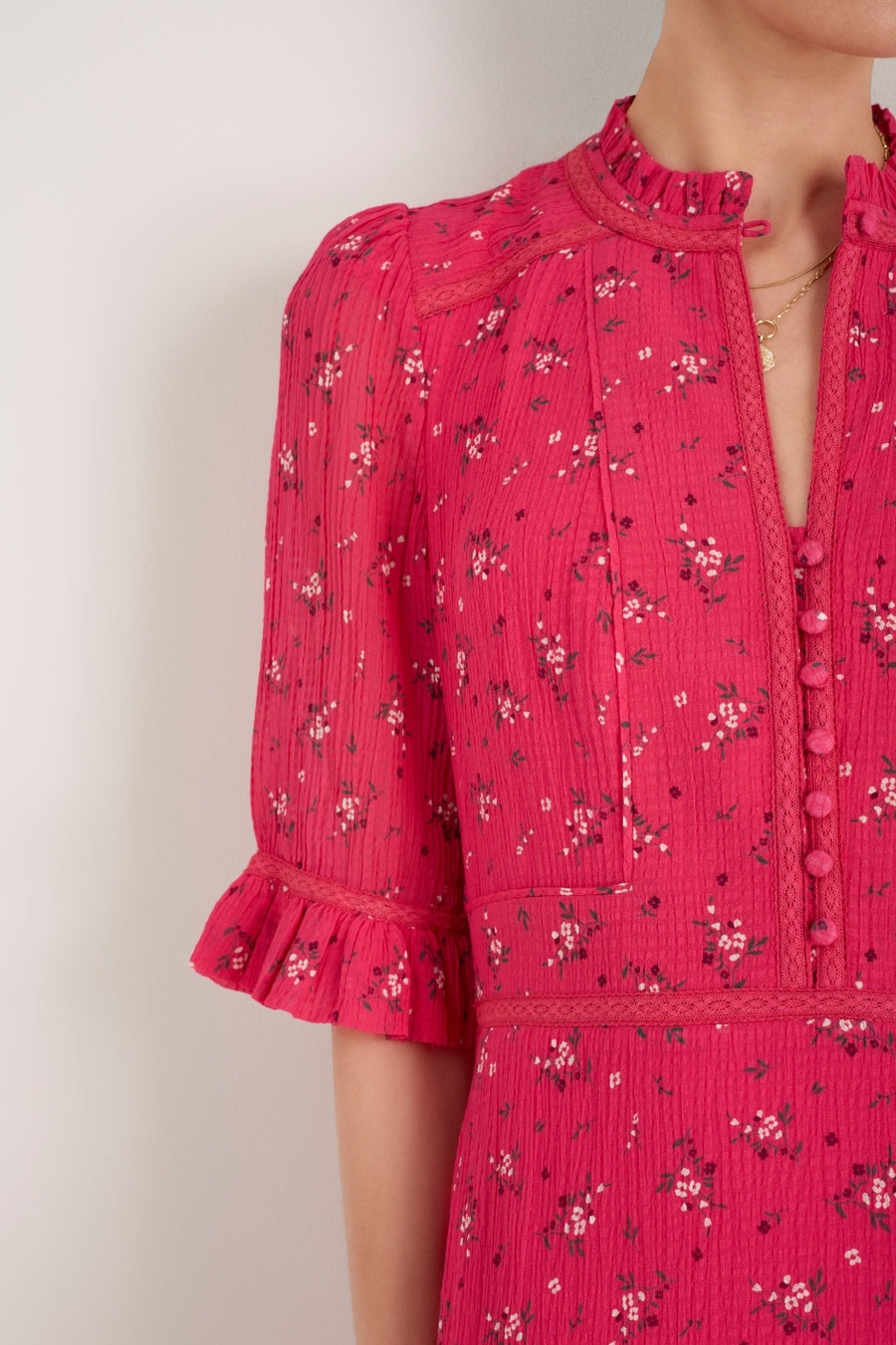 Jodi Silk Blend Dress - Raspberry Sprig Floral