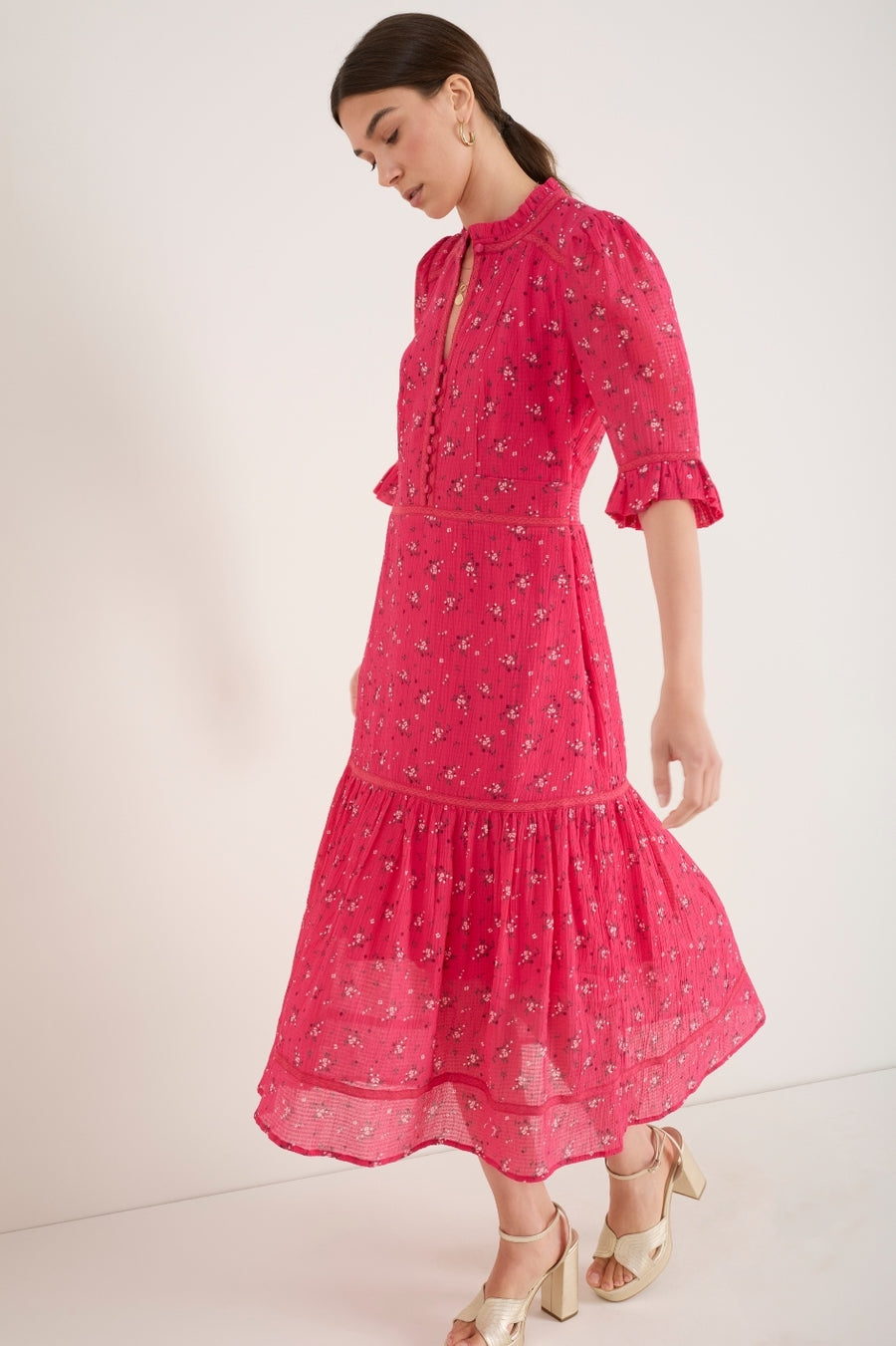 Jodi Silk Blend Dress - Raspberry Sprig Floral