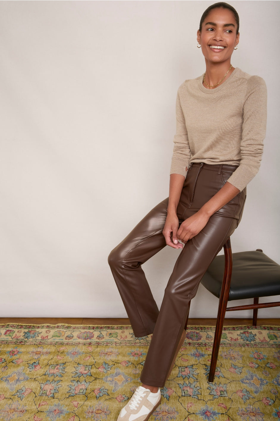 Josie Faux Leather Trouser - Cocoa – WYSE London