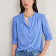 Juliette Lace Trim Jersey Mix Blouse - Blue