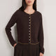 Katie Cashmere Cardigan - Chocolate Metallic Trim