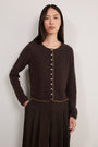Katie Cashmere Cardigan - Chocolate Metallic Trim