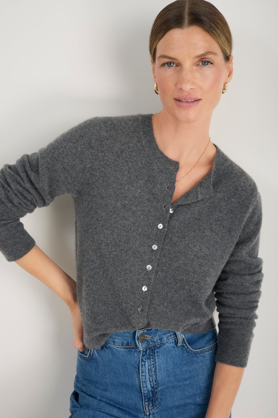 Katie Cashmere Cardigan - Grey Marl